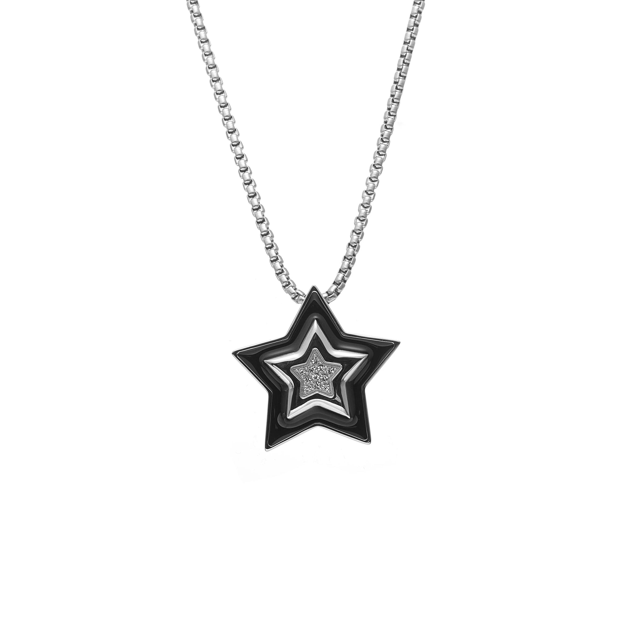 Silk & Steel Supernova Necklace Black Enamel - Silver