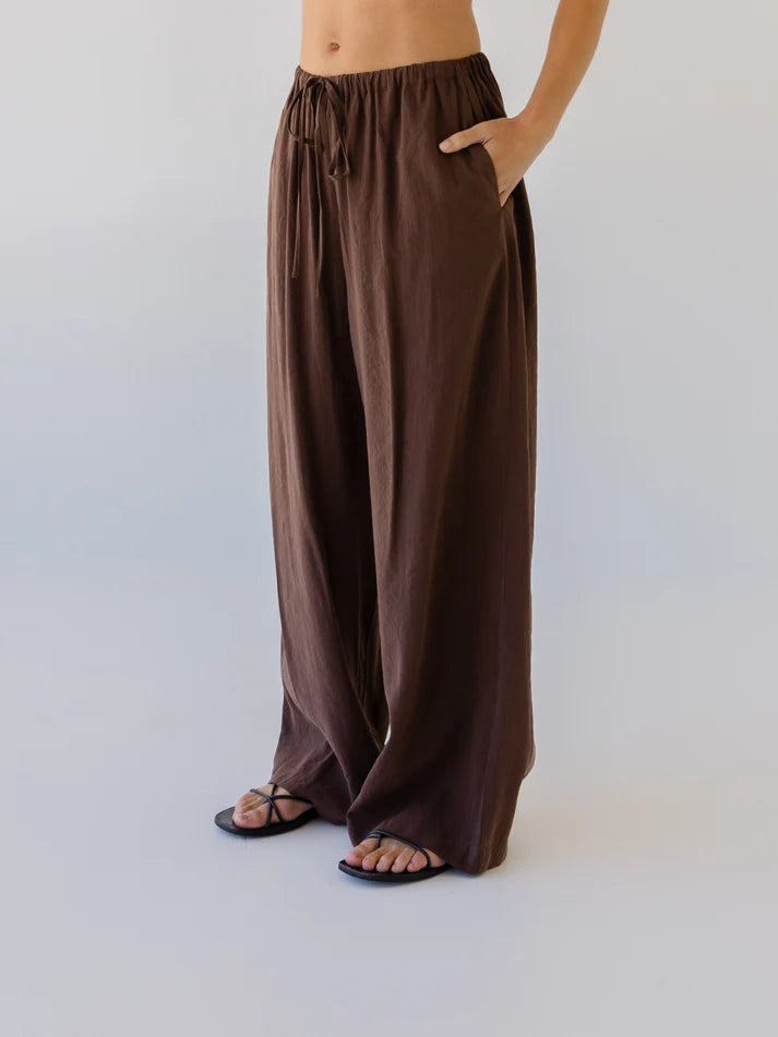 Sophie Silky Wide Leg Pant - Earth