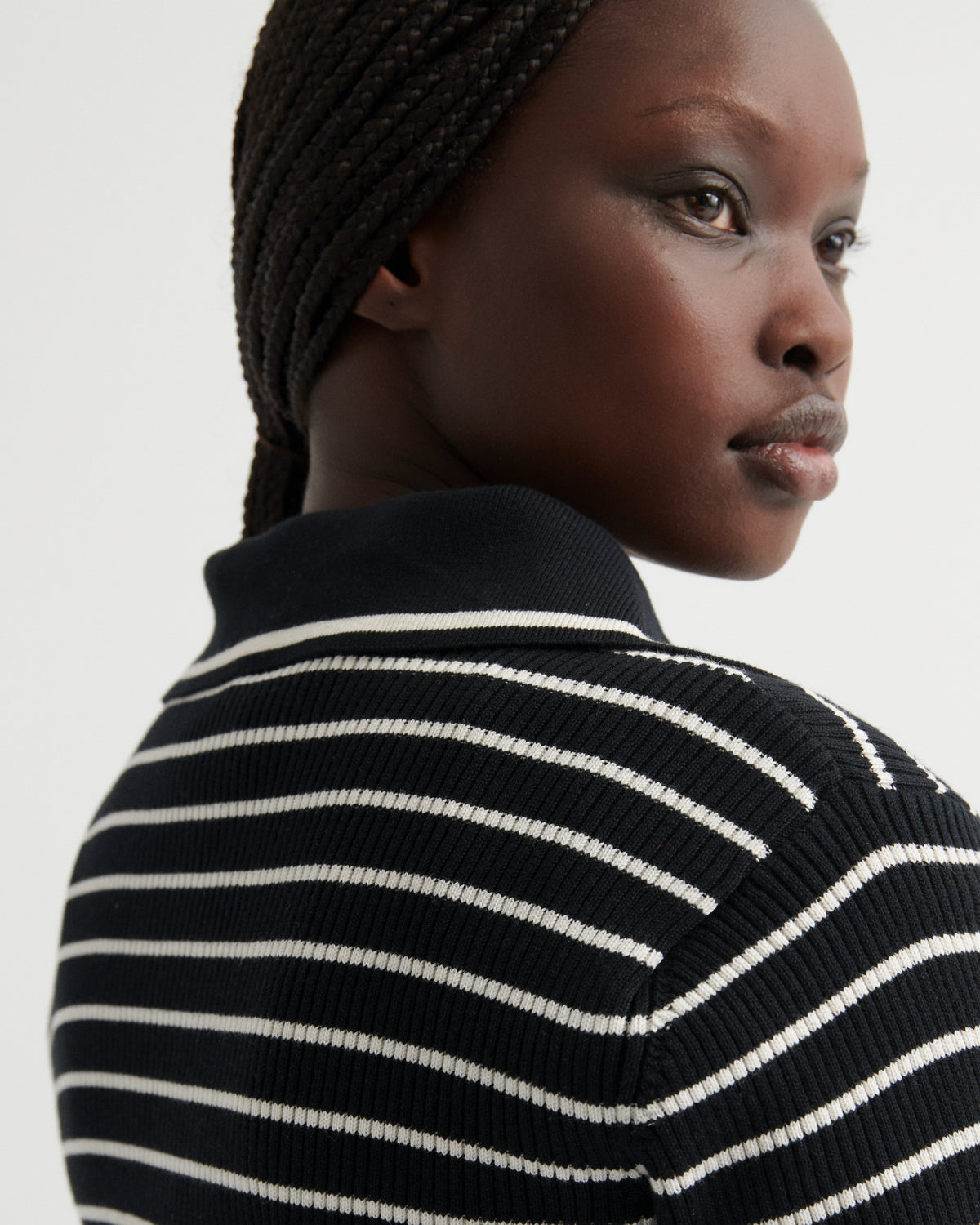 Kowtow Stripe Polo - Black Ecru Stripe