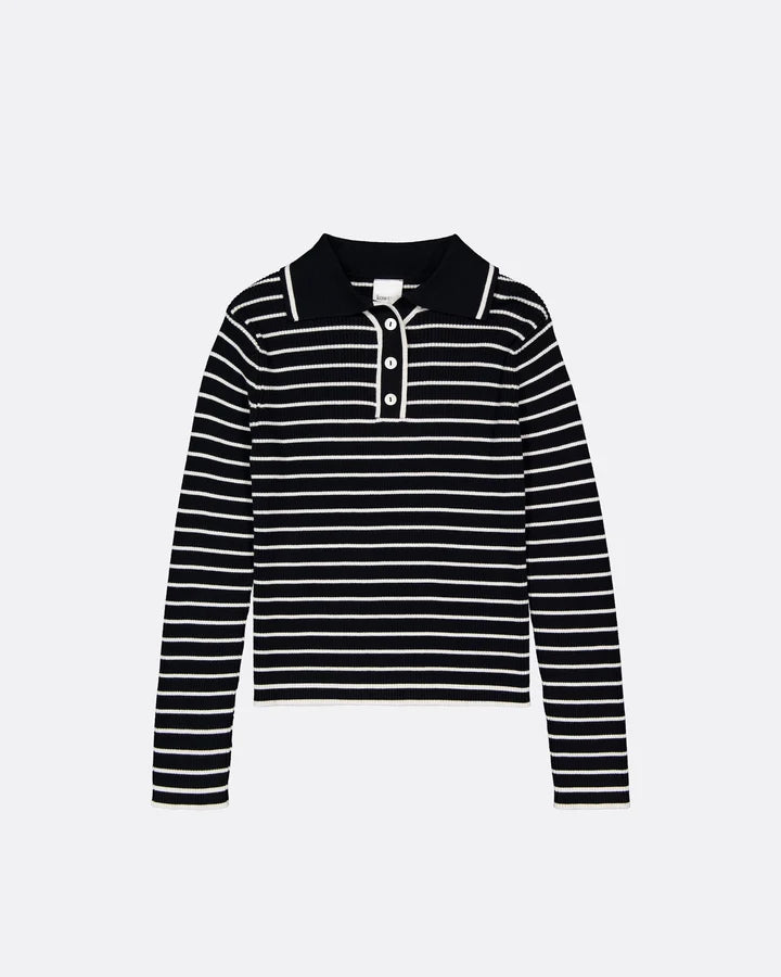 Kowtow Stripe Polo - Black Ecru Stripe