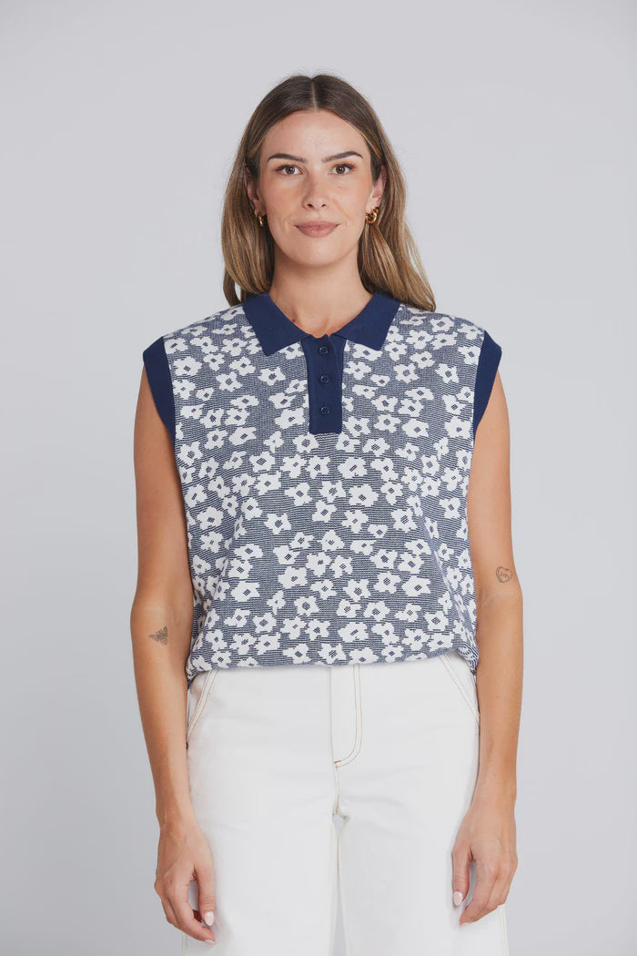 Thing Thing Fairway Flowers Polo - Bleached Navy