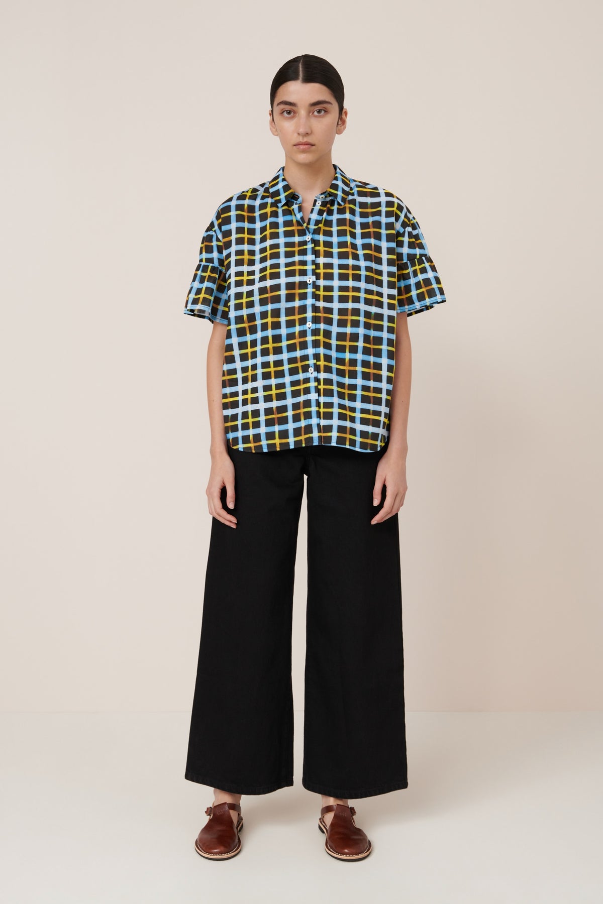 Kowtow Painterly Blouse - Neon Tartan
