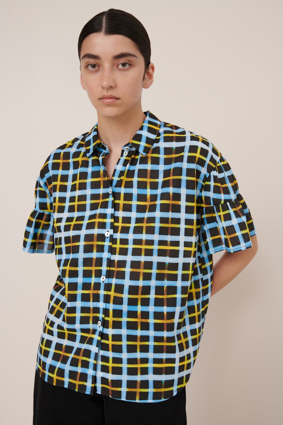Kowtow Painterly Blouse - Neon Tartan