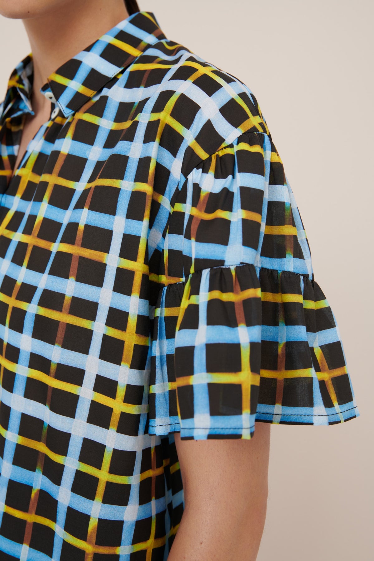 Kowtow Painterly Blouse - Neon Tartan
