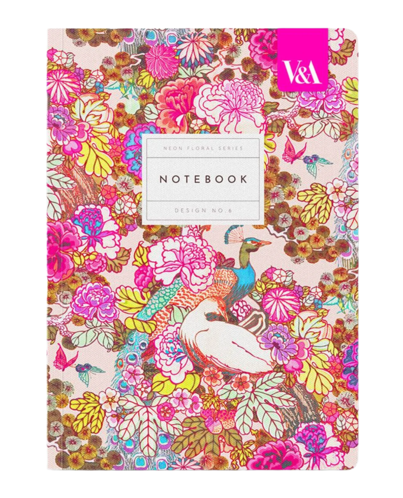V&A A5 Soft Cover Notebook - No. 6 Neon Floral Peacocks
