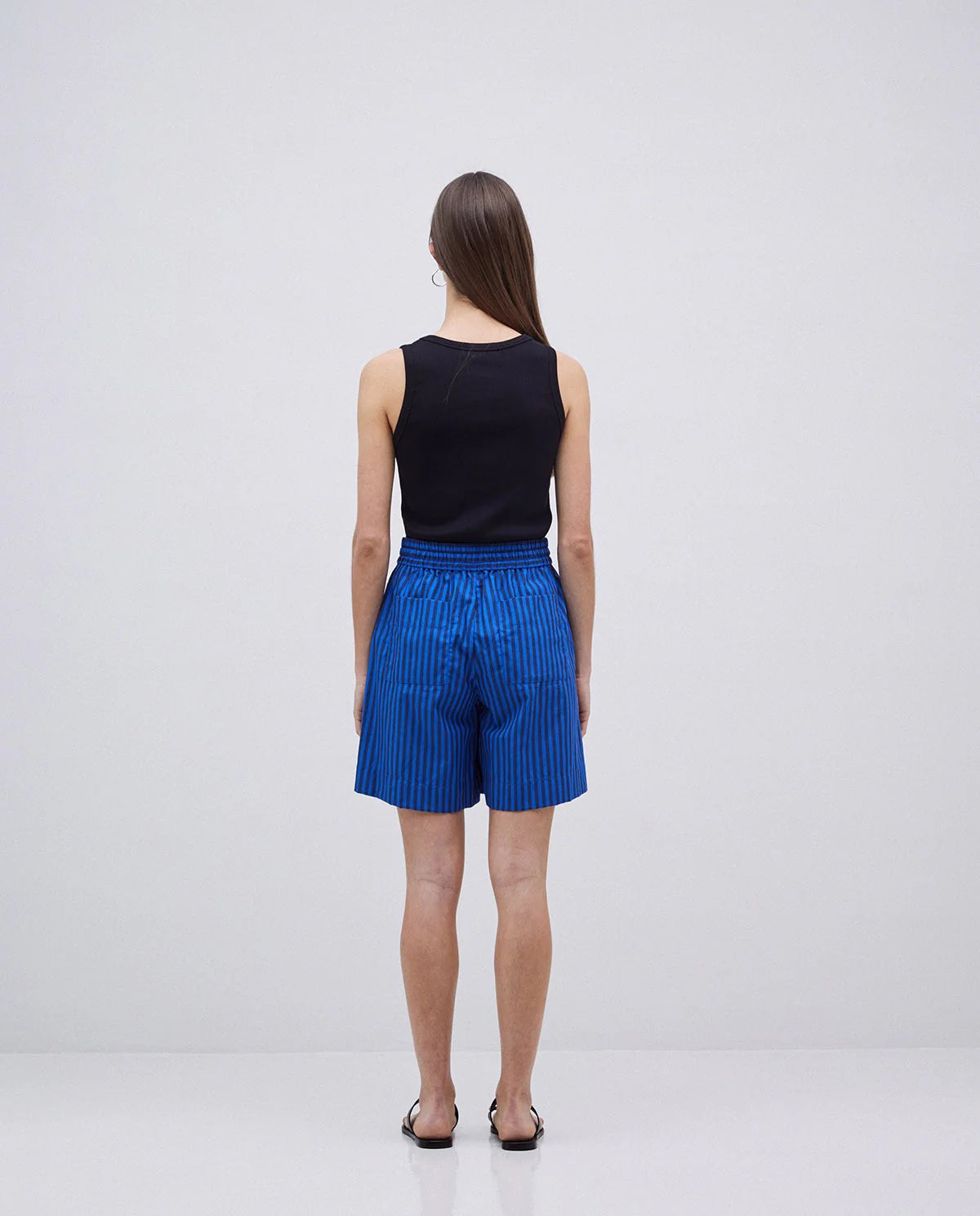 Yerse Cotton Poplin Short - Blue Stripe