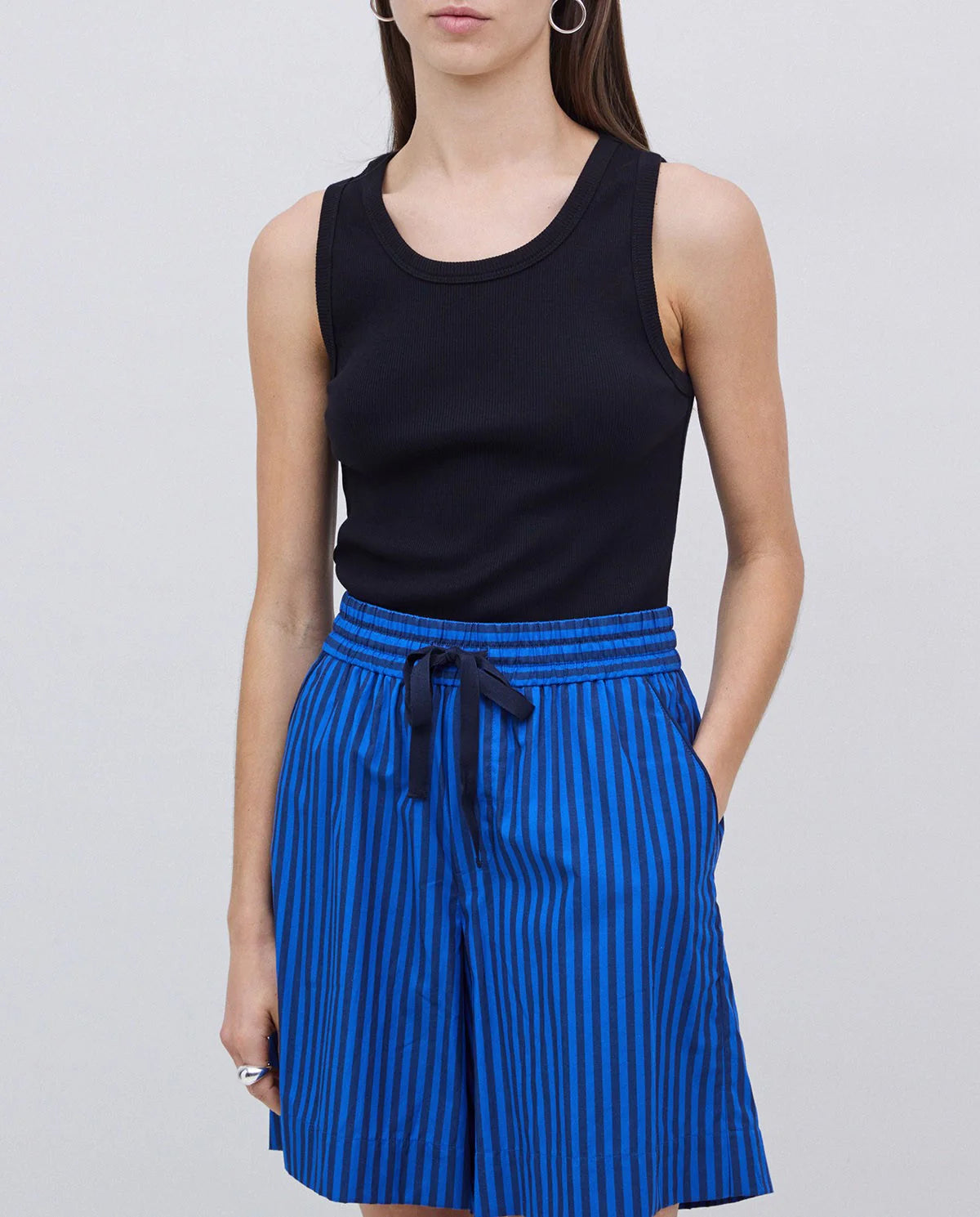 Yerse Cotton Poplin Short - Blue Stripe