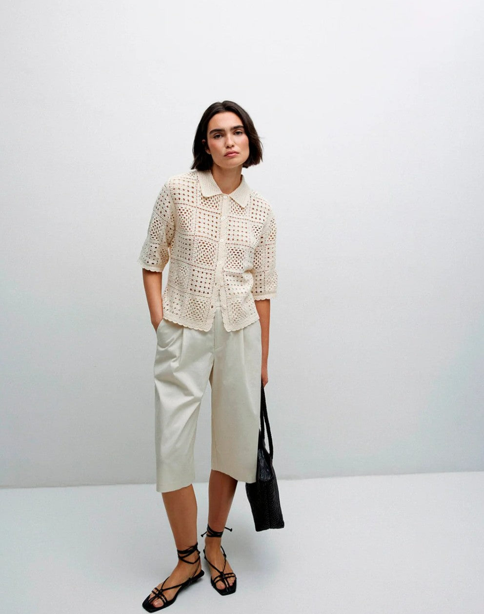 Yerse Crochet Cardigan - Ecru