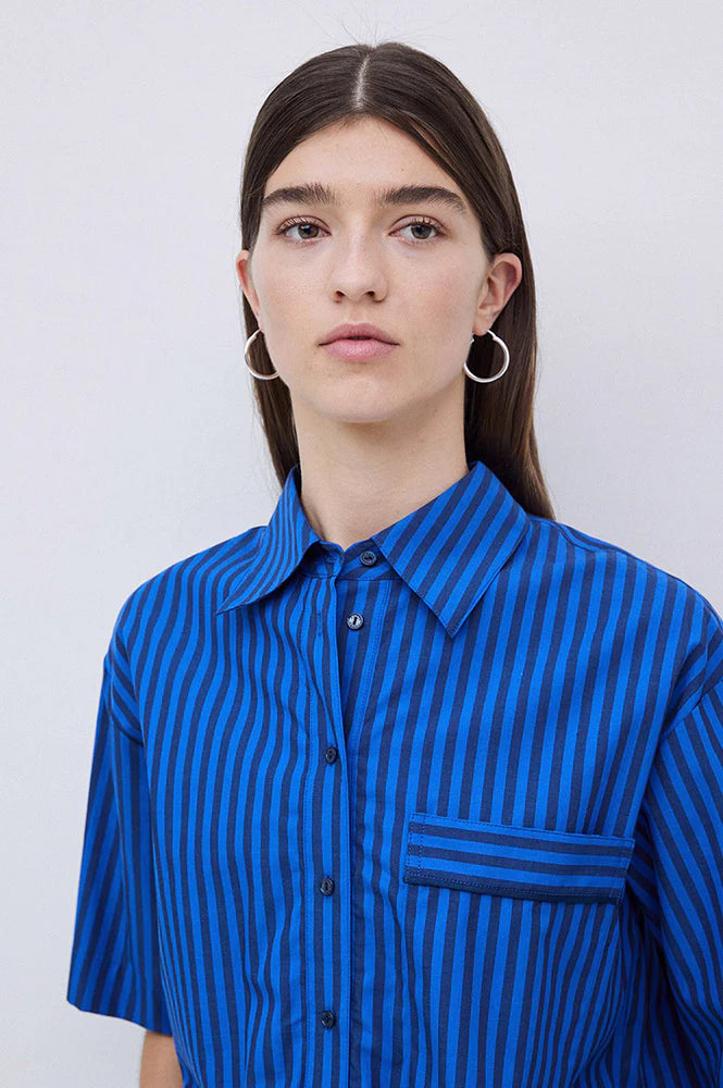 Yerse Cotton Poplin Shirt - Blue Stripe 42840