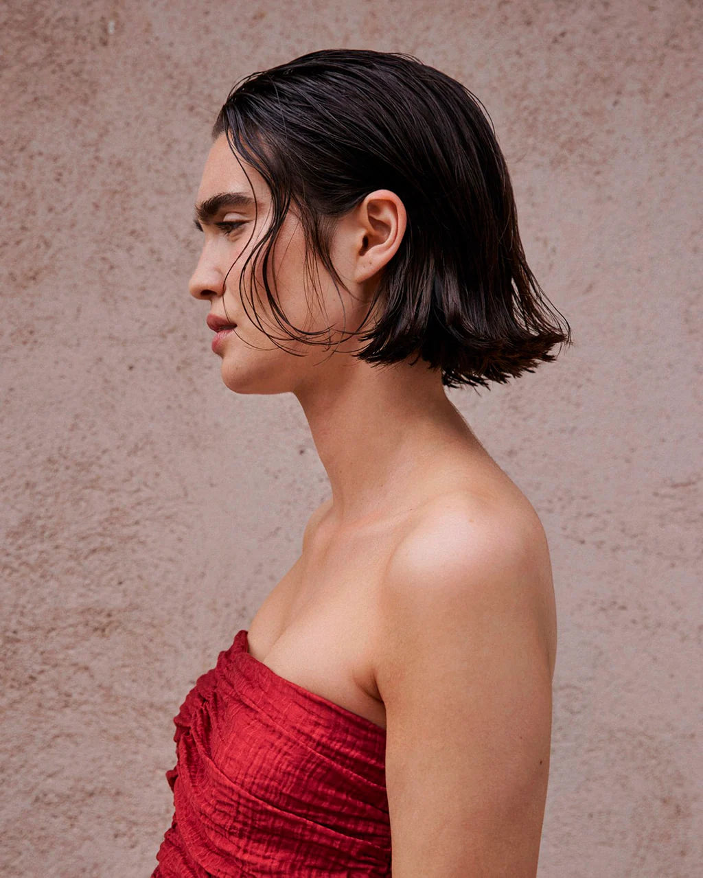 Yerse Strapless Draped Dress - Terracotta