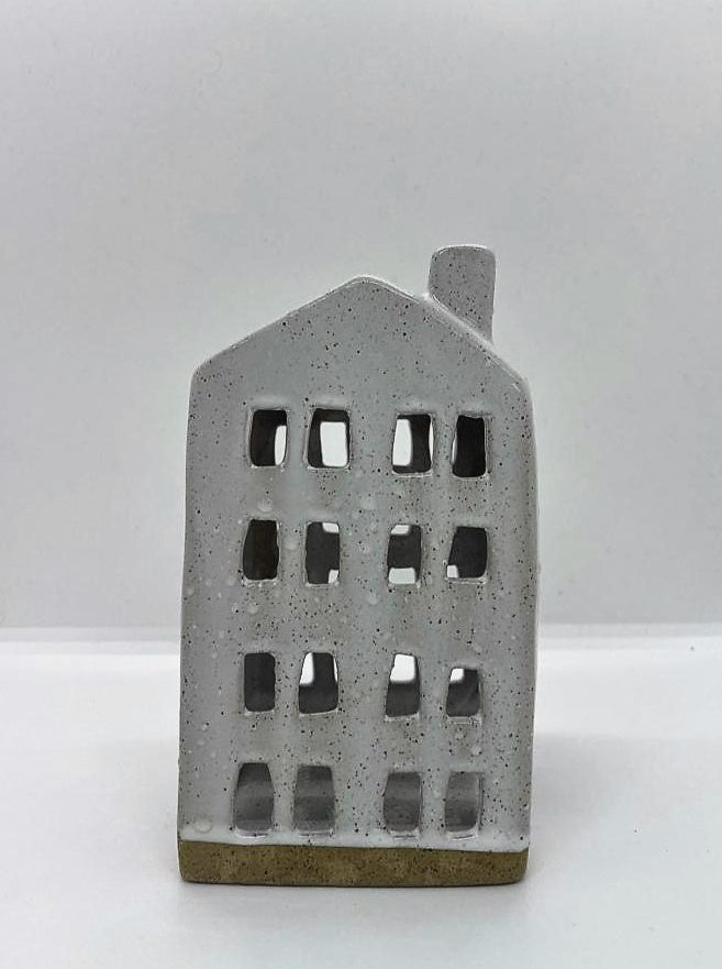 Grey Porcelain Tealight House - Medium with Chimney