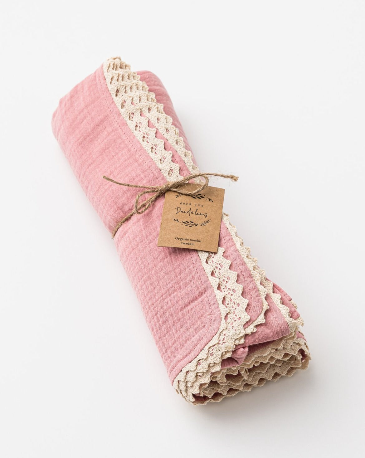 Over The Dandelions Organic Muslin Swaddle - Pink Lace