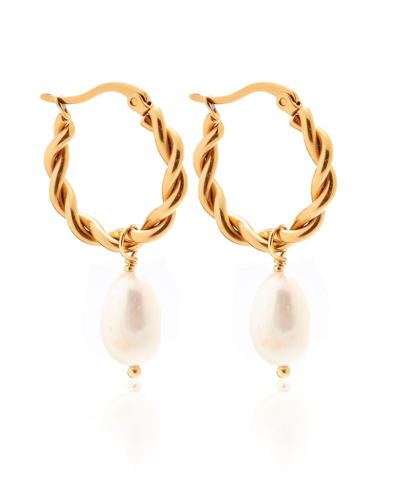 Silk & Steel Bianca Hoops = Gold/Pearl