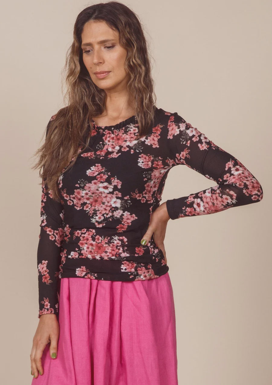 Dalston Natalia Mesh Top - Pink Flower