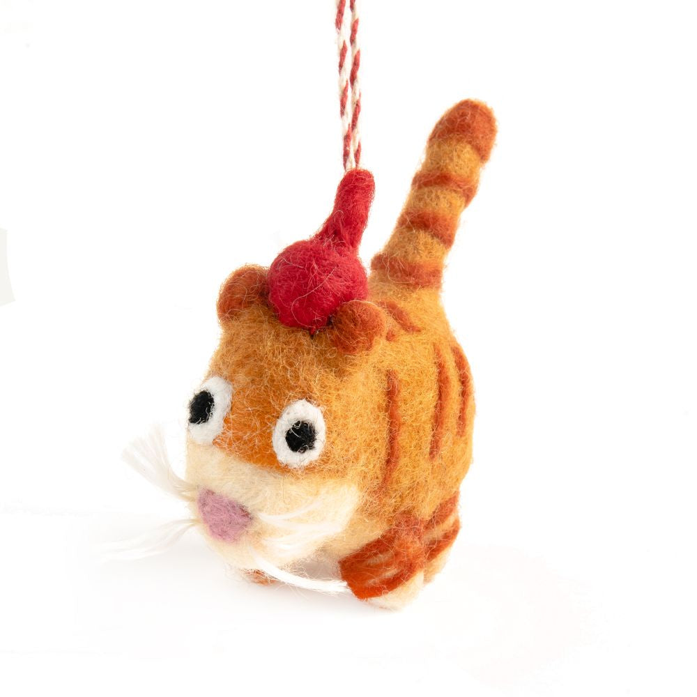 Nepalese Felted Xmas Decoration - Ginger Cat