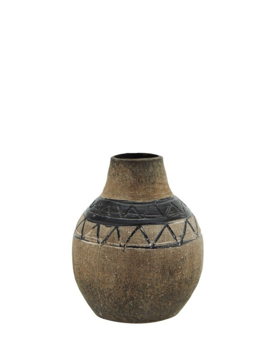 Madam Stoltz Terracotta Vase - Black / Brown