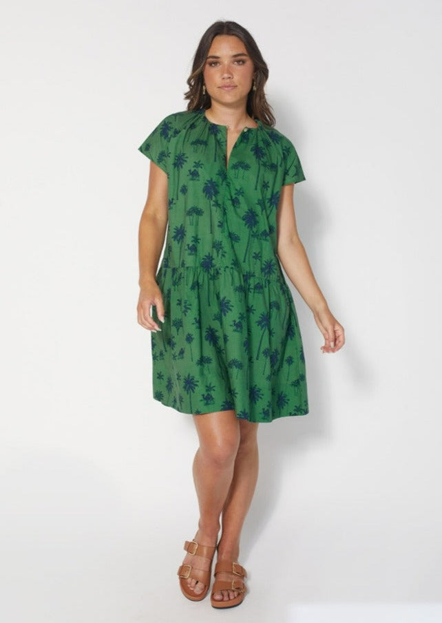 dear sutton cosima dress green oasis palm camel