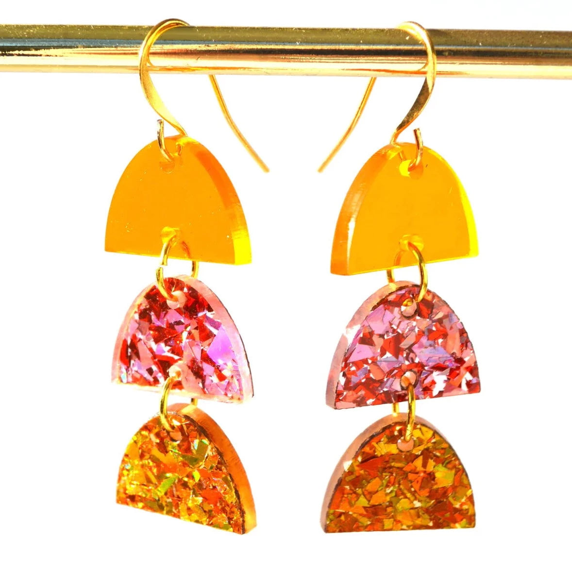 Hagen & Co Three's a Charm Earrings - Amber/Pink