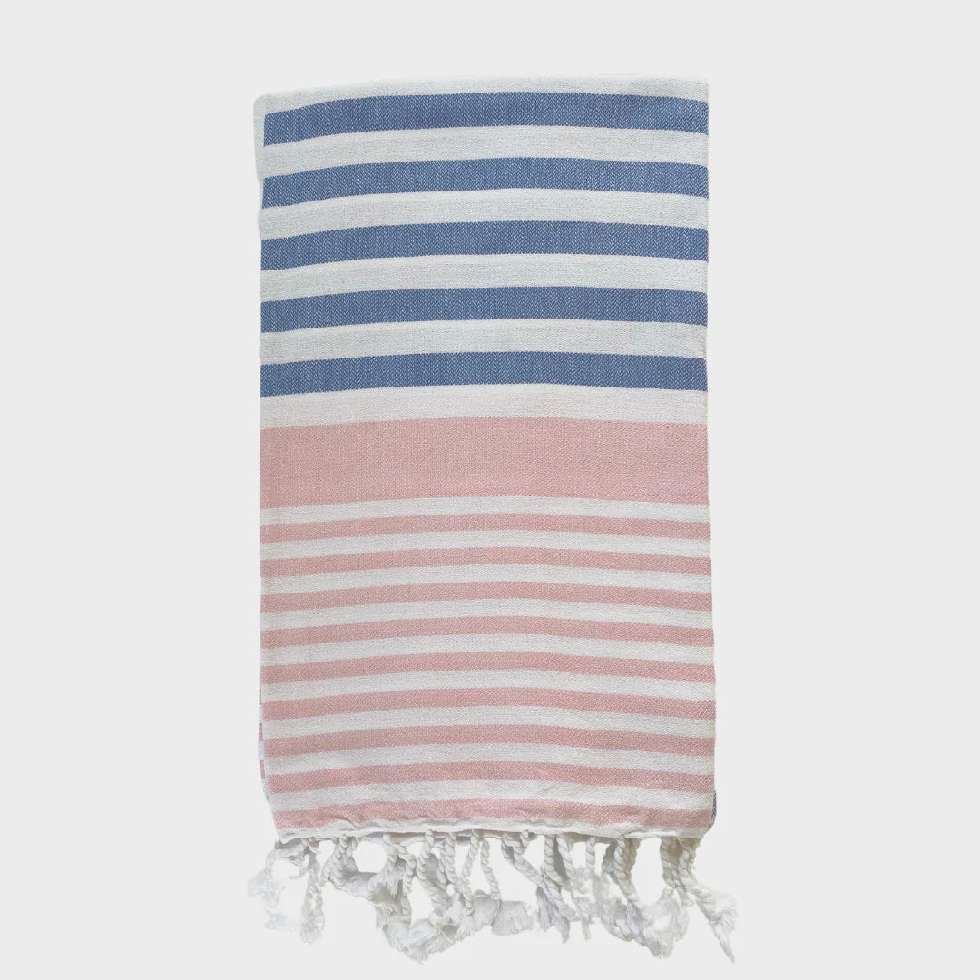 Izzy and Jean Sofia Turkish Towel - Denim/Pale Pink, stripe