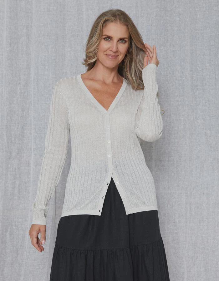 Stella & Gemma Beverly Lurex Cardigan - Silver Pearl