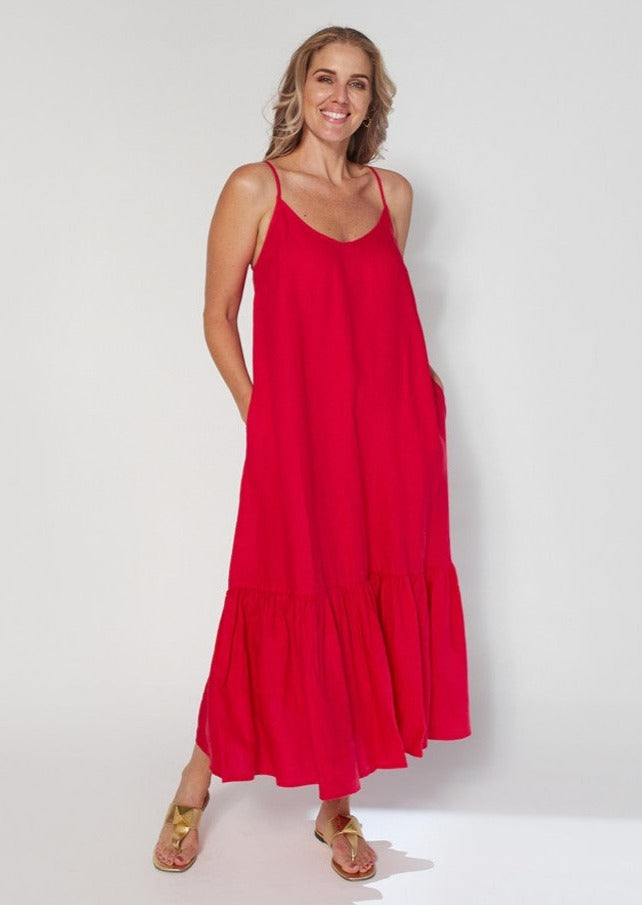 stella & gemma sunset dress linen cherry red
